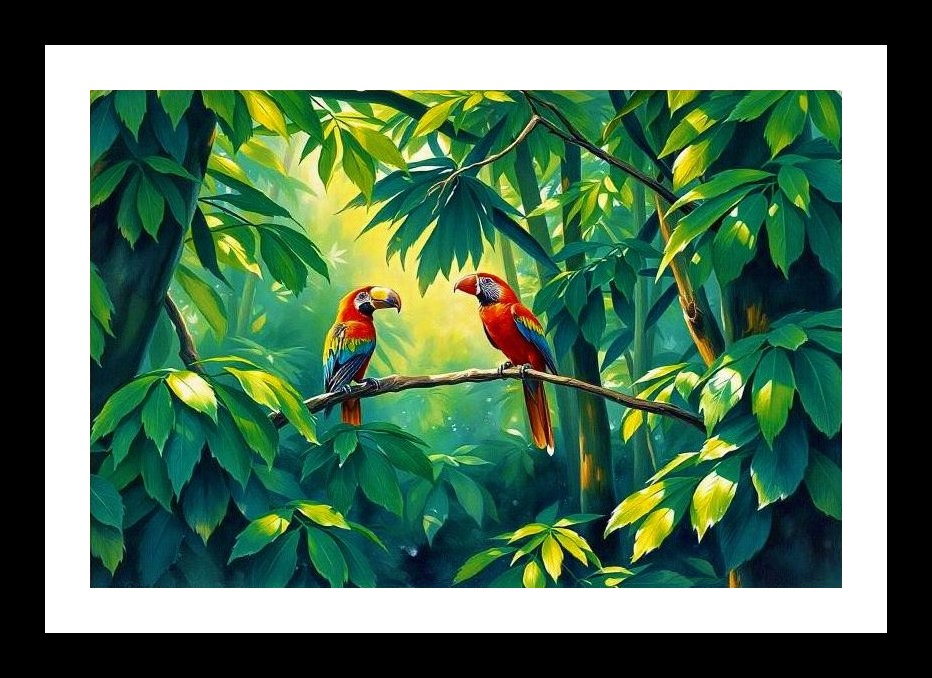 Parrot Paradise: Vivid Jungle Portrait of Talking Birds Wall Art, Interior Accents, Framing Solutions, Residential/Commercial Decor, Premium Gifts | Size: 8 x 12 inches