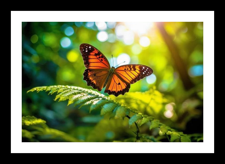 Golden Butterfly Fern Wall Art, Sunlight Glow. Wall Art, Interior Accents, Framing Solutions, Residential/Commercial Decor, Premium Gifts | Size: 8 x 12 inches