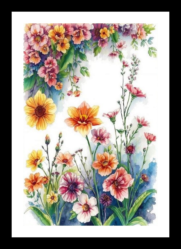 Enchanting Watercolor Floral Portrait: A Canvas Symphony of Vibrant Hues, Photo Frame With Photo, Wall Hanging Art, Wall Decor, Home Decor, Picture Frame | Size: 8 x 12 inches