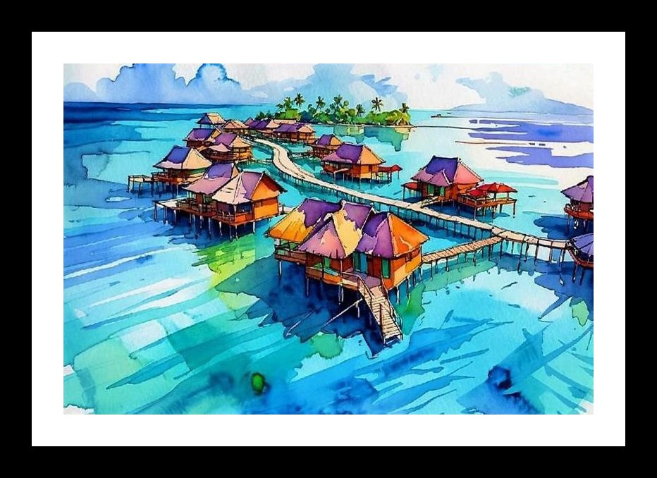 Tropical Bungalow Boardwalk Paradise - Vibrant Wall Art, Interior Accents, Framing Solutions, Residential/Commercial Decor, Premium Gifts | Size: 8 x 12 inches