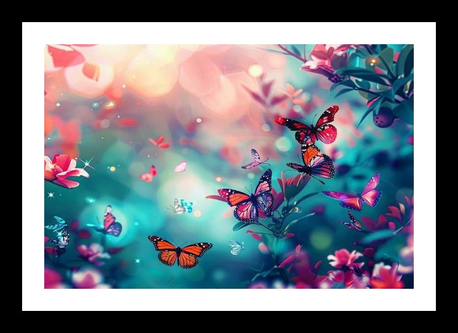 Butterfly Garden Dreamscape: A Vibrant Floral Fantasy Wall Art, Interior Accents, Framing Solutions, Residential/Commercial Decor, Premium Gifts | Size: 8 x 12 inches