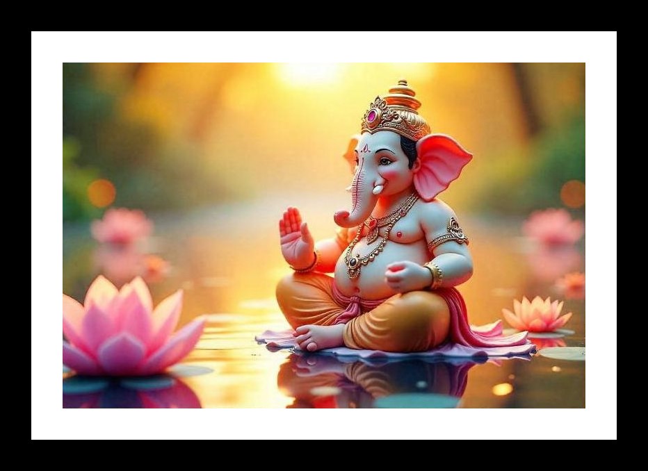 Ganesha Lotus Serenity: Wisdom & Prosperity Art. Wall Art, Interior Accents, Framing Solutions, Residential/Commercial Decor, Premium Gifts | Size: 8 x 12 inches