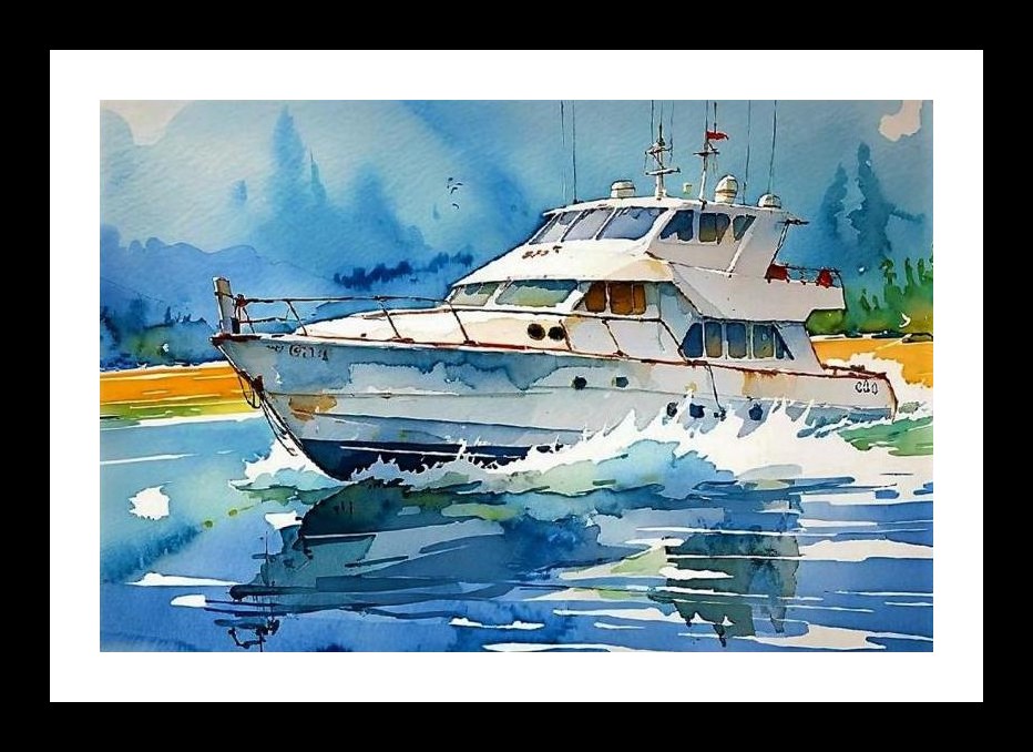 Weathered Yacht in Turquoise Waters: A Stunning Maritime Portrait. Wall Art, Interior Accents, Framing Solutions, Residential/Commercial Decor, Premium Gifts | Size: 8 x 12 inches