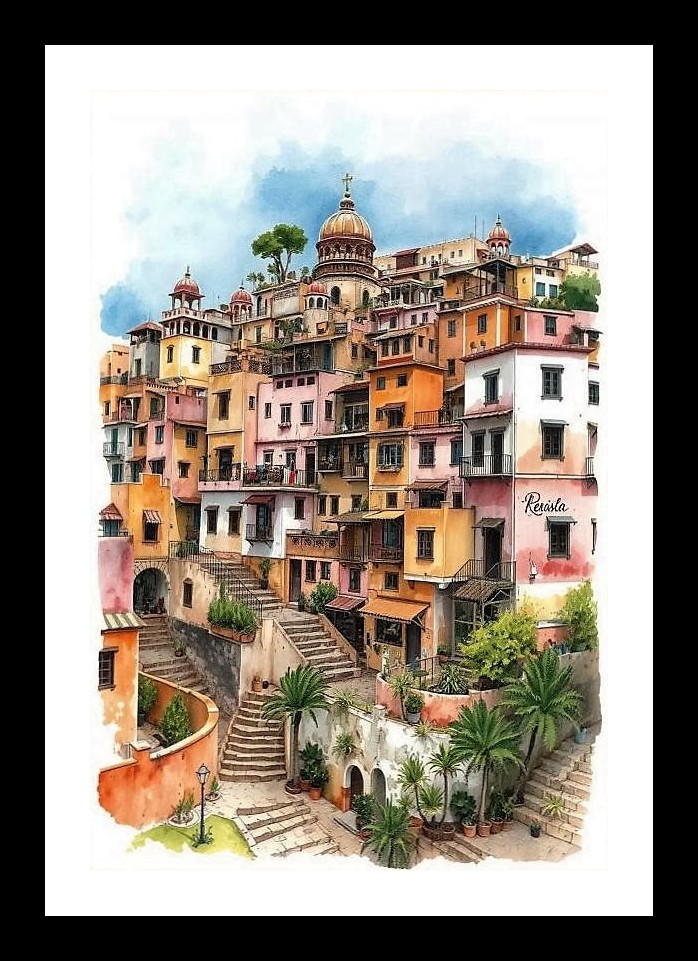 Watercolor Masterpiece: Serene Indian Hill Station with Quaint Cottage, Photo Frame With Photo, Wall Hanging Art, Wall Decor, Home Decor, Picture Frame | Size: 8 x 12 inches