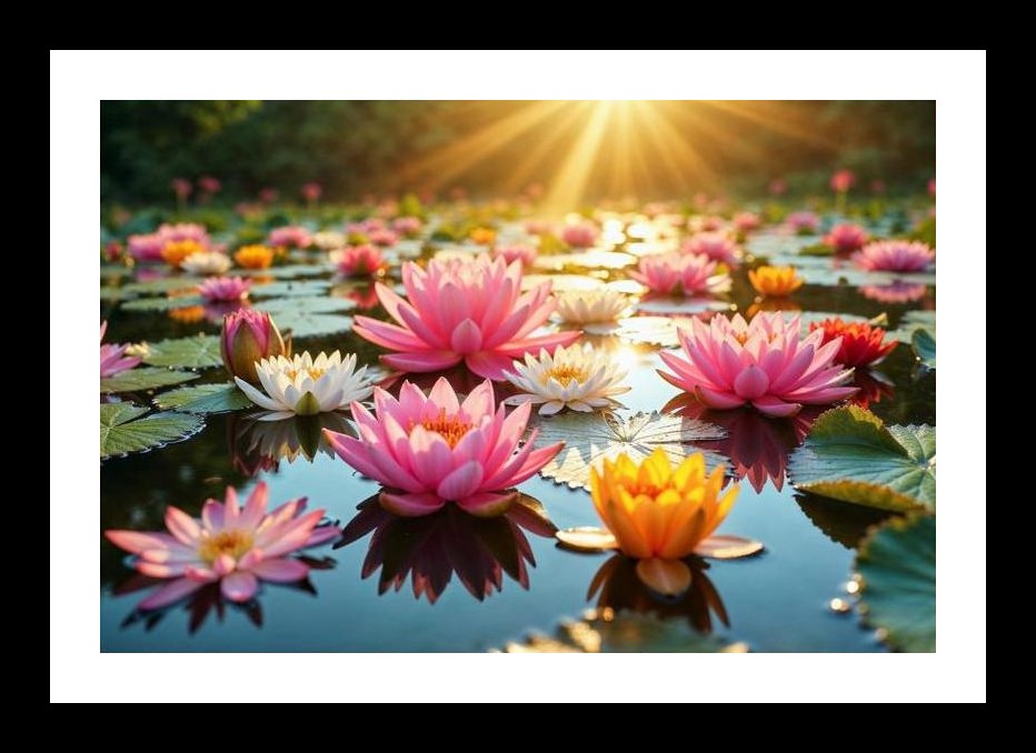 Sun-Kissed Lotus Pond: Serene Beauty Captured. Wall Art, Interior Accents, Framing Solutions, Residential/Commercial Decor, Premium Gifts | Size: 8 x 12 inches