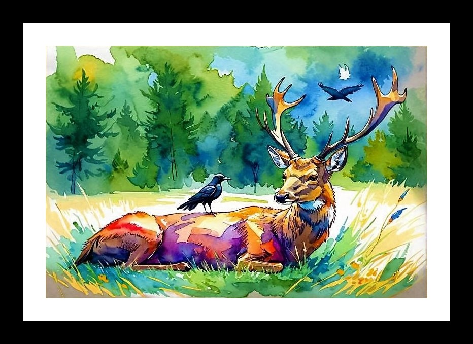 Watercolor Reindeer Portrait - Majestic Art Print Photo Frame With Photo, Wall Hanging Art, Wall Decor, Home Decor, Picture Frame | Size: 8 x 12 inches