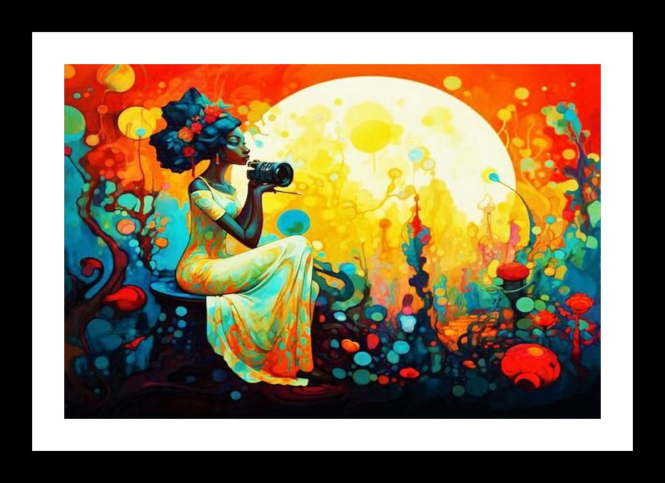 Dreamscape Vision: Vibrant Woman, Flowing Gown. Wall Art, Interior Accents, Framing Solutions, Residential/Commercial Decor, Premium Gifts | Size: 8 x 12 inches