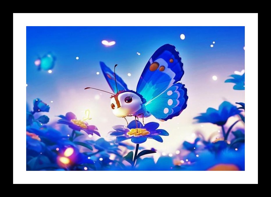 Blue Butterfly Meadow Portrait - Magical Wall Art, Interior Accents, Framing Solutions, Residential/Commercial Decor, Premium Gifts | Size: 8 x 12 inches