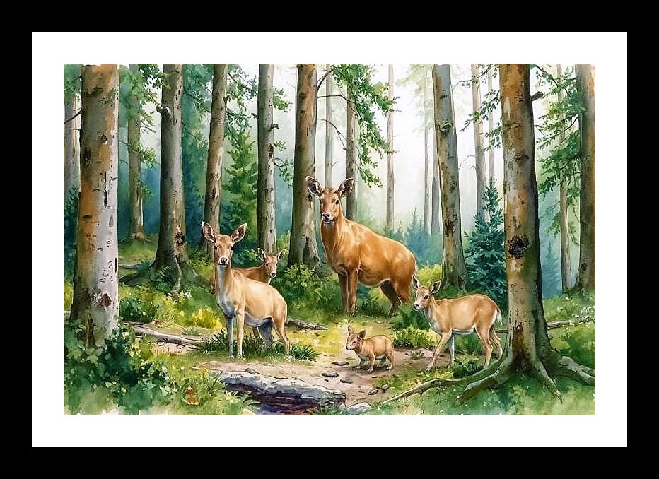 Tropical Deer Herd Portrait - Lush Forest Backdrop Photo Frame With Photo, Wall Hanging Art, Wall Decor, Home Decor, Picture Frame | Size: 8 x 12 inches