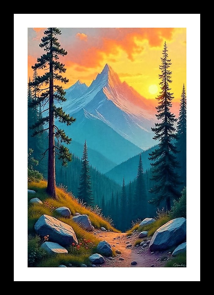 Sunset Mountain Majesty: Nature's Embrace Portrait Wall Art, Interior Accents, Framing Solutions, Residential/Commercial Decor, Premium Gifts | Size: 8 x 12 inches