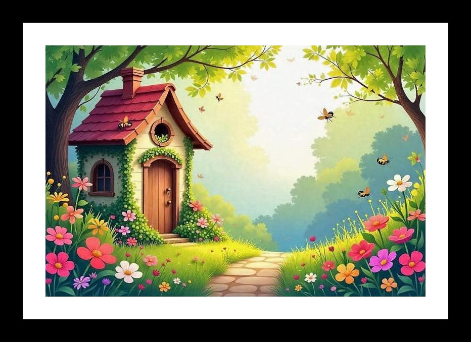 Enchanted Cottage Portrait: Blossoming Forest Home. Wall Art, Interior Accents, Framing Solutions, Residential/Commercial Decor, Premium Gifts | Size: 8 x 12 inches