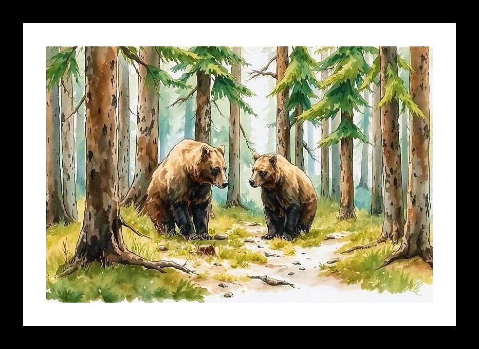 Jungle Bear Watercolor Portrait - Vivid, Lush & Stunning! Photo Frame With Photo, Wall Hanging Art, Wall Decor, Home Decor, Picture Frame | Size: 8 x 12 inches