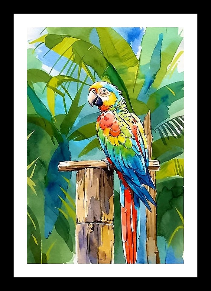 Tropical Macaw Portrait: Vibrant Art for Your Home. Photo Frame With Photo, Wall Hanging Art, Wall Decor, Home Decor, Picture Frame | Size: 8 x 12 inches