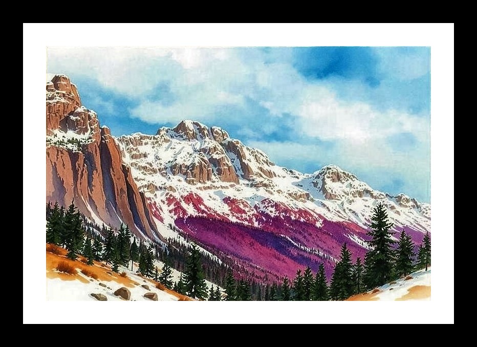Majestic Mountain Peak Portrait: Vibrant Sky, Evergreen Slopes. Wall Art, Interior Accents, Framing Solutions, Residential/Commercial Decor, Premium Gifts | Size: 8 x 12 inches