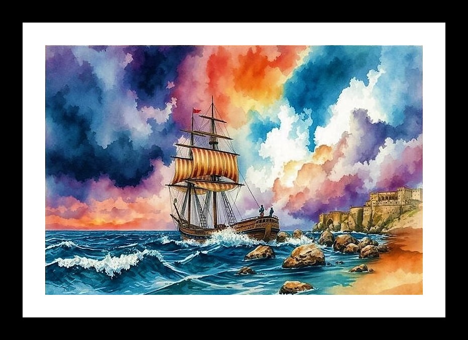 Captivating Canvas: Triumphant Sailboat Navigating Stormy Seas, Photo Frame With Photo, Wall Hanging Art, Wall Decor, Home Decor, Picture Frame | Size: 8 x 12 inches