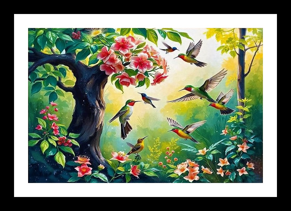 Tropical Birds & Pink Blooms Portrait - Jungle Paradise Photo Frame With Photo, Wall Hanging Art, Wall Decor, Home Decor, Picture Frame | Size: 8 x 12 inches