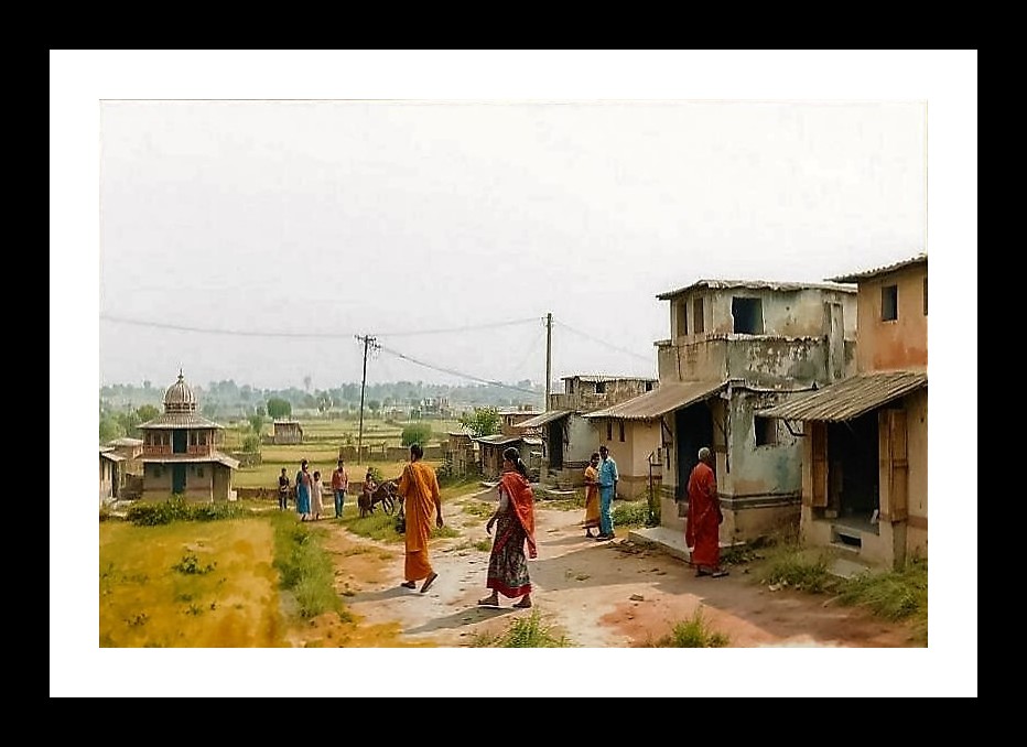 Village Life Portrait: Hazy Sky, Dusty Road, Timeless Beauty. Photo Frame With Photo, Wall Hanging Art, Wall Decor, Home Decor, Picture Frame | Size: 8 x 12 inches