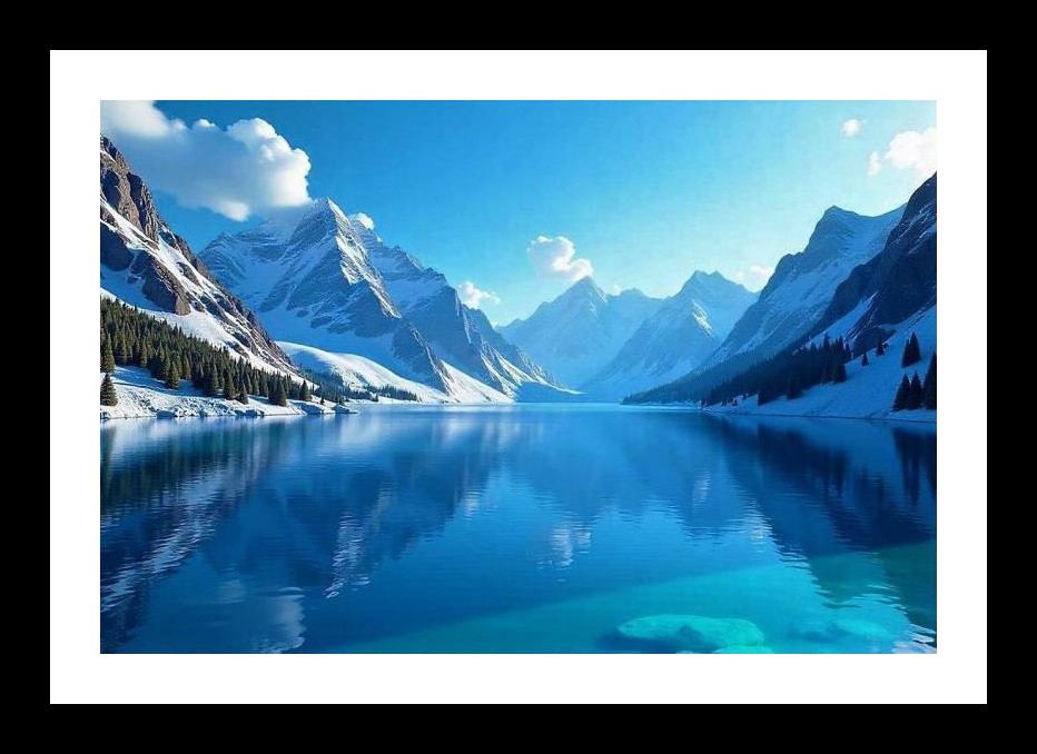 Serene Winter Lake: Snow-Capped Mountain Reflection. Wall Art, Interior Accents, Framing Solutions, Residential/Commercial Decor, Premium Gifts | Size: 8 x 12 inches