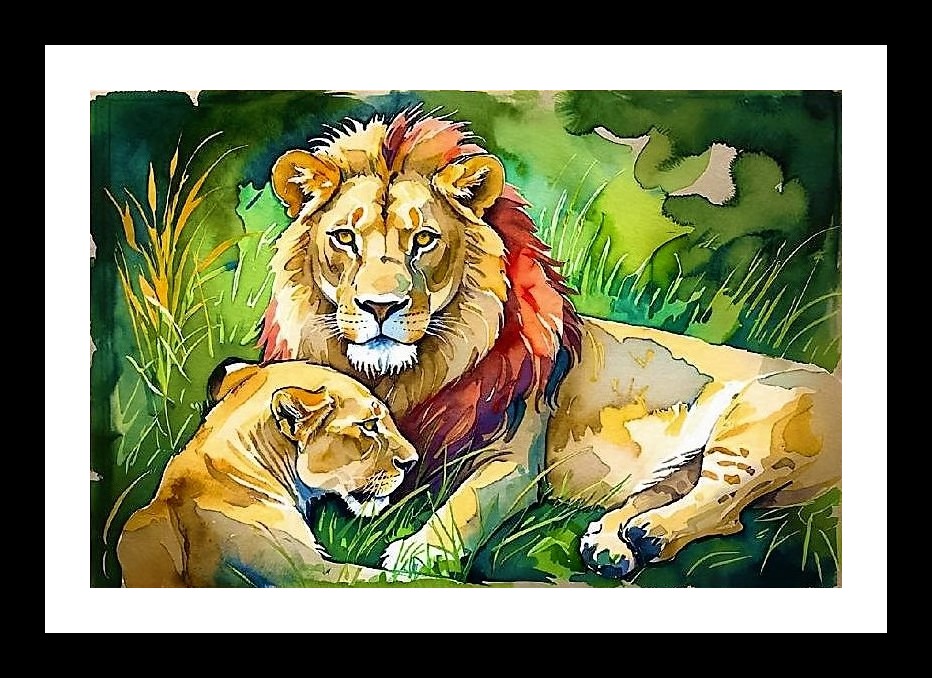 Majestic Lion & Lioness Portrait - Peaceful Serenity Captured Wall Art, Interior Accents, Framing Solutions, Residential/Commercial Decor, Premium Gifts | Size: 8 x 12 inches