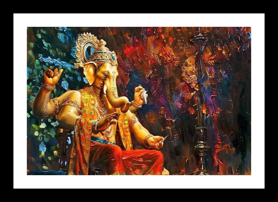 Divine Ganesha Art. Golden Majesty Portrait Wall Art, Interior Accents, Framing Solutions, Residential/Commercial Decor, Premium Gifts | Size: 8 x 12 inches
