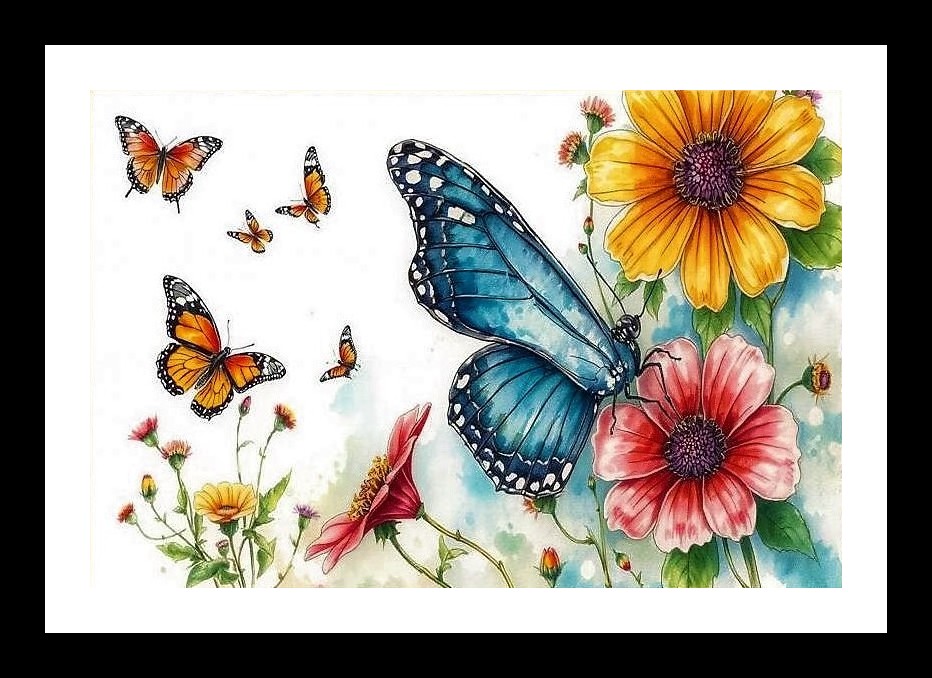 Watercolor Floral Butterfly Portrait - Vibrant Wall Art, Interior Accents, Framing Solutions, Residential/Commercial Decor, Premium Gifts | Size: 8 x 12 inches
