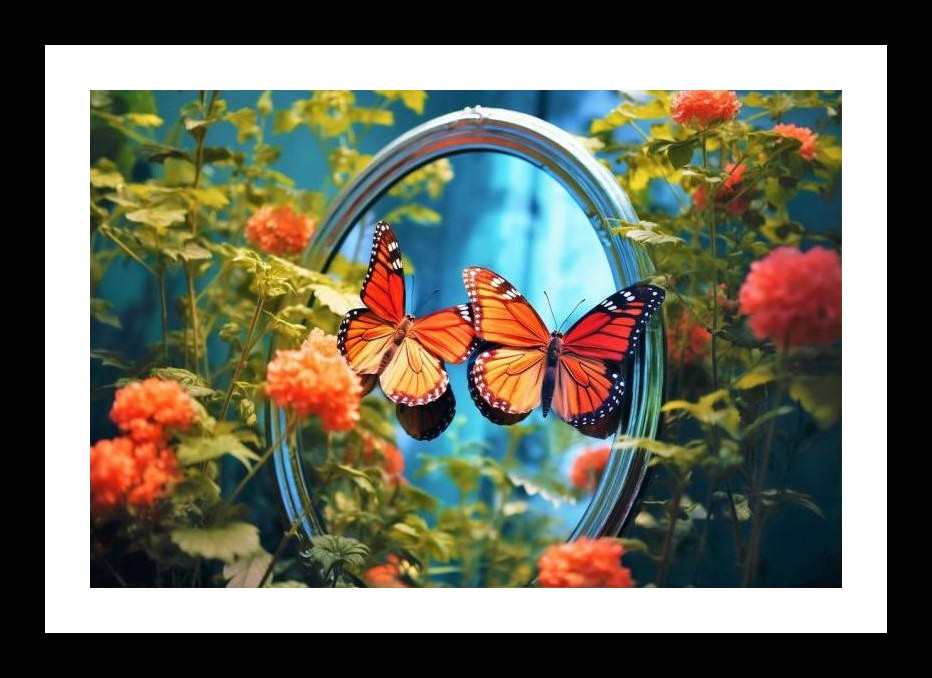 Monarchs Mirrored: Vibrant Nature's Embrace Photograph. Wall Art, Interior Accents, Framing Solutions, Residential/Commercial Decor, Premium Gifts | Size: 8 x 12 inches