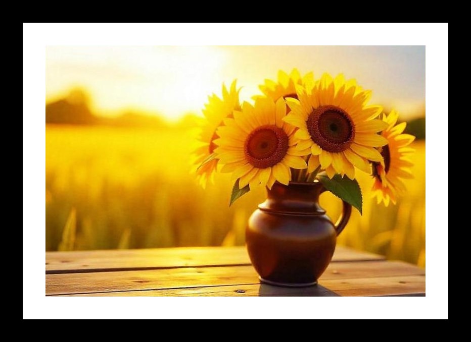 Golden Hour Sunflowers: Rustic Vase Sunset Glow. Wall Art, Interior Accents, Framing Solutions, Residential/Commercial Decor, Premium Gifts | Size: 8 x 12 inches