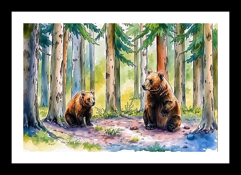 Watercolor Bears Jungle Scene Art. Wall Art, Interior Accents, Framing Solutions, Residential/Commercial Decor, Premium Gifts | Size: 8 x 12 inches