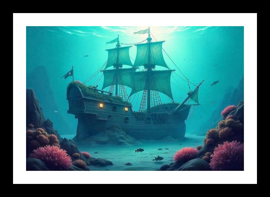 Sunken Pirate Ship Reef: Ocean's Lost Treasure. Wall Art, Interior Accents, Framing Solutions, Residential/Commercial Decor, Premium Gifts | Size: 8 x 12 inches