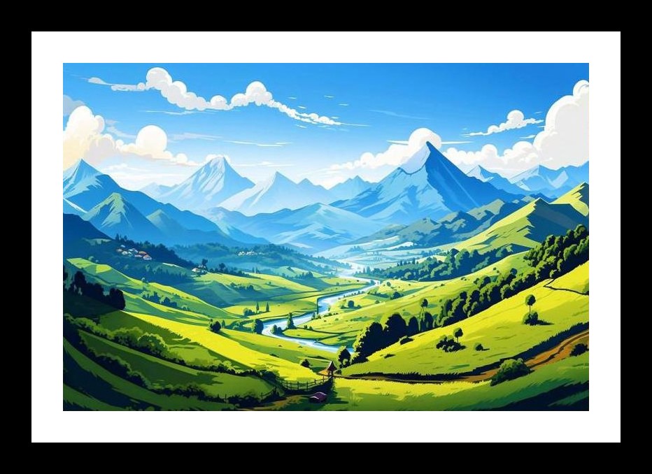 Serene Valley Portrait: Majestic Mountains & Vibrant Sky Wall Art, Interior Accents, Framing Solutions, Residential/Commercial Decor, Premium Gifts | Size: 8 x 12 inches