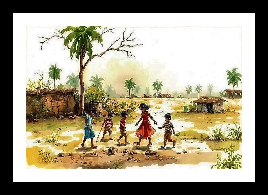 Village Joy: Children Playing - A Heartwarming Portrait. Photo Frame With Photo, Wall Hanging Art, Wall Decor, Home Decor, Picture Frame | Size: 8 x 12 inches