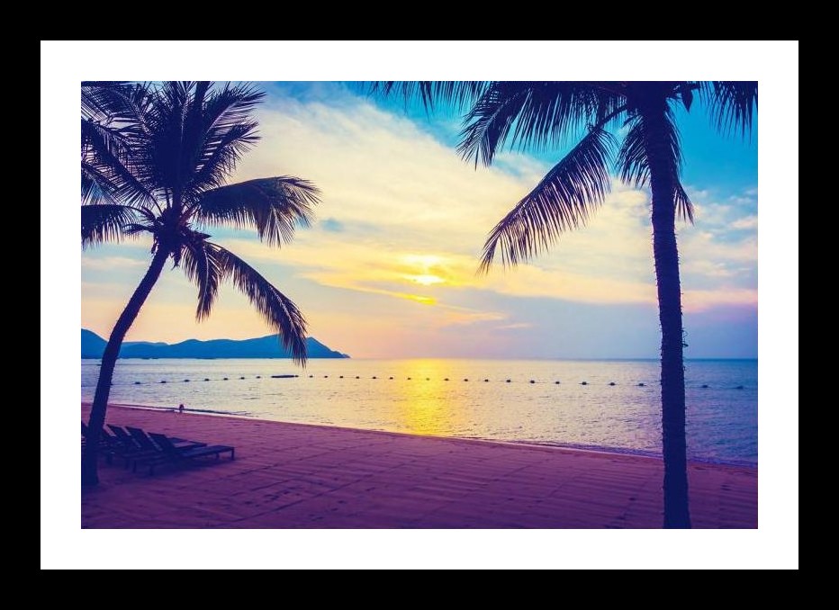 Tropical Sunset Beach Bliss: Framed Serenity. Wall Art, Interior Accents, Framing Solutions, Residential/Commercial Decor, Premium Gifts | Size: 8 x 12 inches