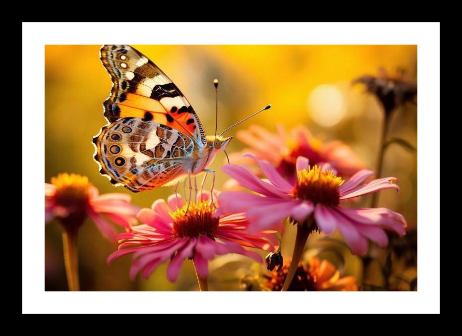 Painted Lady on Pink Flower: Golden Sunlight Beauty. Wall Art, Interior Accents, Framing Solutions, Residential/Commercial Decor, Premium Gifts | Size: 8 x 12 inches