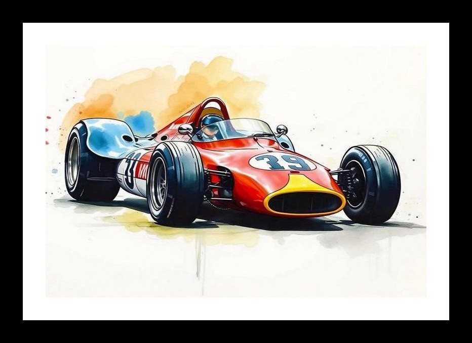 Vintage F1 Racer Watercolor Art Print - Speed & Style. Wall Art, Interior Accents, Framing Solutions, Residential/Commercial Decor, Premium Gifts | Size: 8 x 12 inches