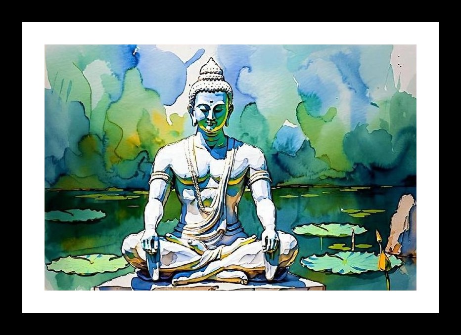 Serene Buddha Watercolor: Lotus Pond Meditation Art Wall Art, Interior Accents, Framing Solutions, Residential/Commercial Decor, Premium Gifts | Size: 8 x 12 inches