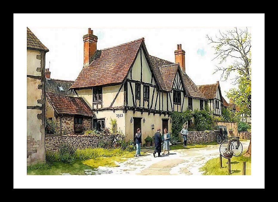 Tranquil Watercolor Escape: Rural Serenity Captured in Vibrant Hues, Photo Frame With Photo, Wall Hanging Art, Wall Decor, Home Decor, Picture Frame | Size: 8 x 12 inches