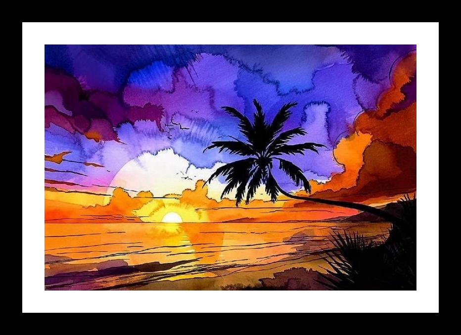 Sunset Silhouette Palm Tree Art. Wall Art, Interior Accents, Framing Solutions, Residential/Commercial Decor, Premium Gifts | Size: 8 x 12 inches