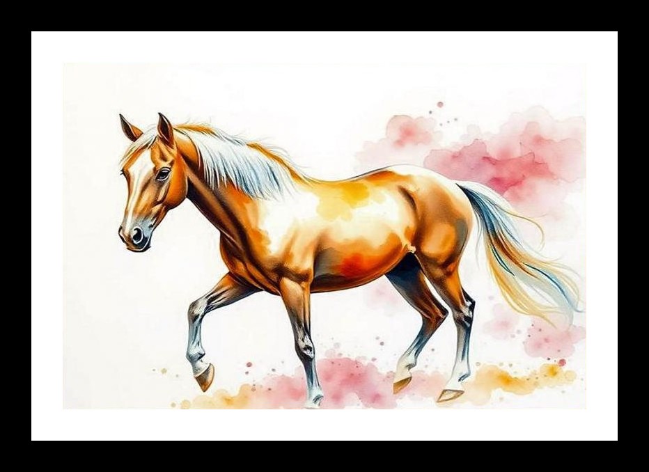 Palomino Horse Watercolor Portrait - Vibrant Art in Motion Wall Art, Interior Accents, Framing Solutions, Residential/Commercial Decor, Premium Gifts | Size: 8 x 12 inches