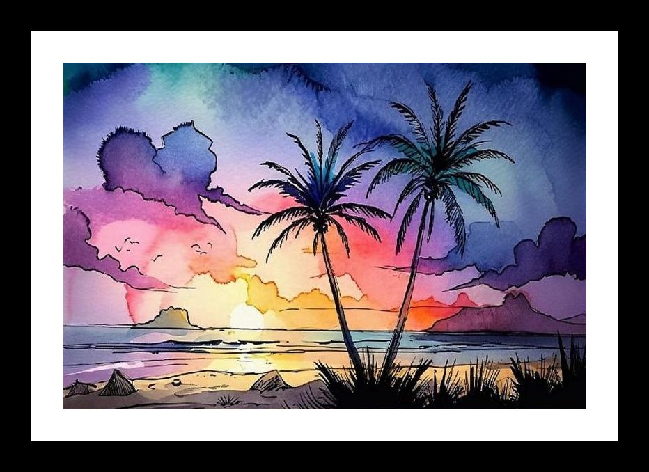 Sunset Beach Serenity: Vibrant Coastal Portrait Wall Art, Interior Accents, Framing Solutions, Residential/Commercial Decor, Premium Gifts | Size: 8 x 12 inches