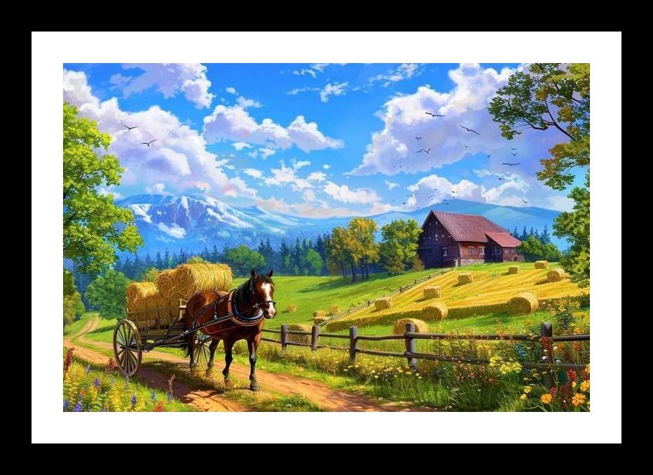Hay Cart Country Road Scenic Portrait Wall Art, Interior Accents, Framing Solutions, Residential/Commercial Decor, Premium Gifts | Size: 8 x 12 inches