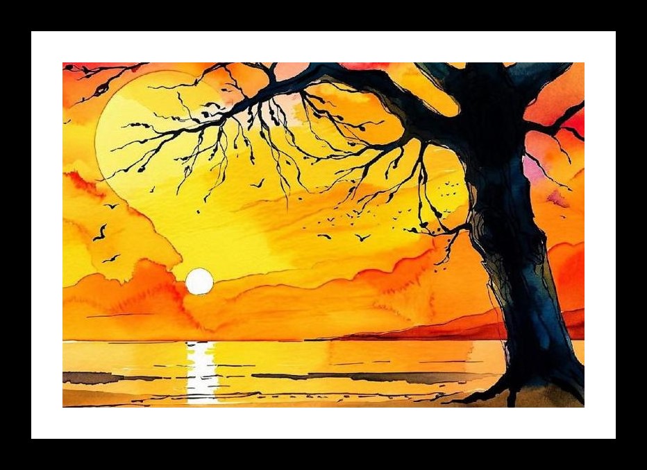 Breathtaking Wall Art, Golden sunset silhouettes a lone tree in fiery hues. Wall Art, Interior Accents, Framing Solutions, Residential/Commercial Decor, Premium Gifts | Size: 8 x 12 inches