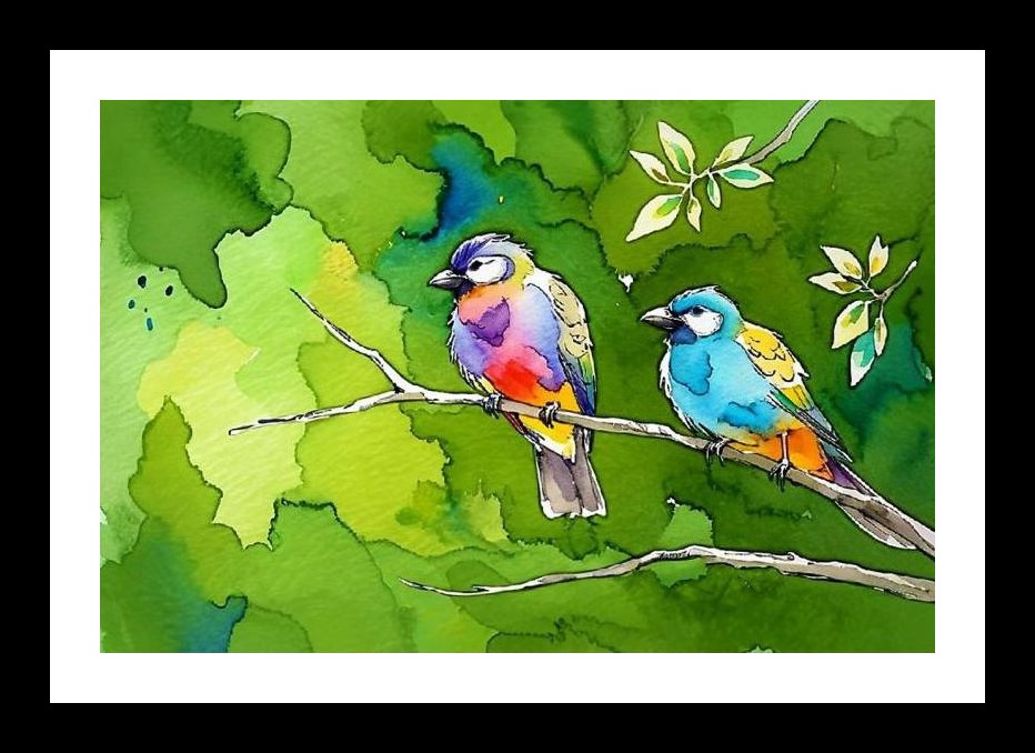 Watercolor Birds Portrait - Vibrant Art Print on Branch Wall Art, Interior Accents, Framing Solutions, Residential/Commercial Decor, Premium Gifts | Size: 8 x 12 inches