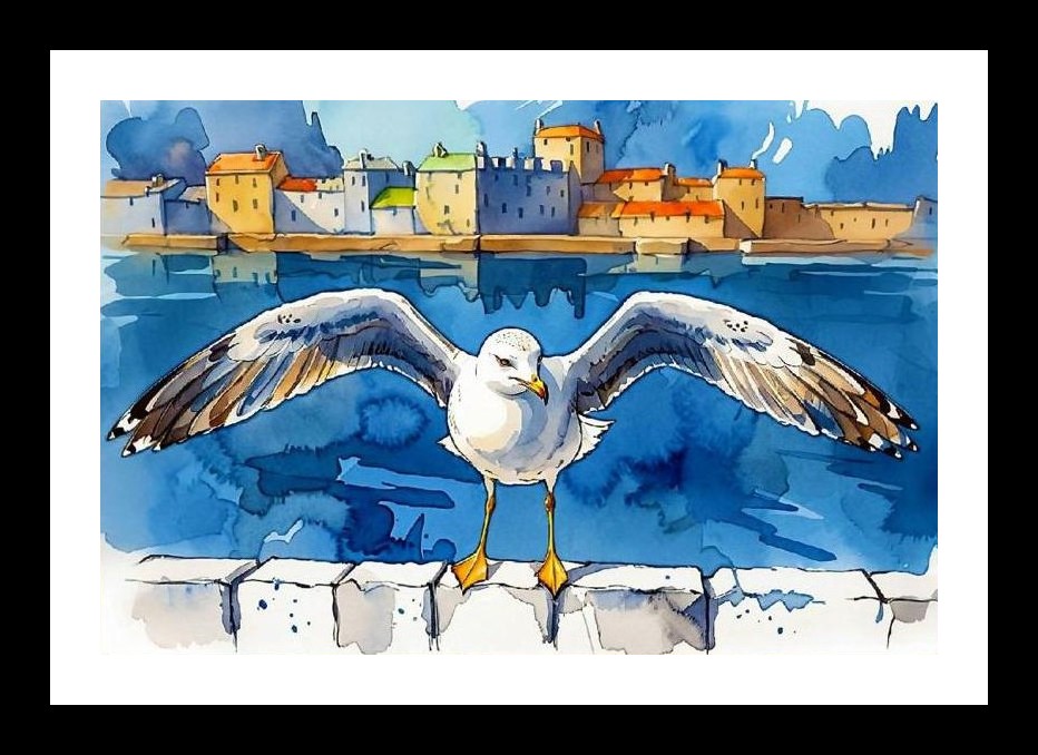 Seagull Over Waterfront: Stunning Coastal Portrait Wall Art, Interior Accents, Framing Solutions, Residential/Commercial Decor, Premium Gifts | Size: 8 x 12 inches