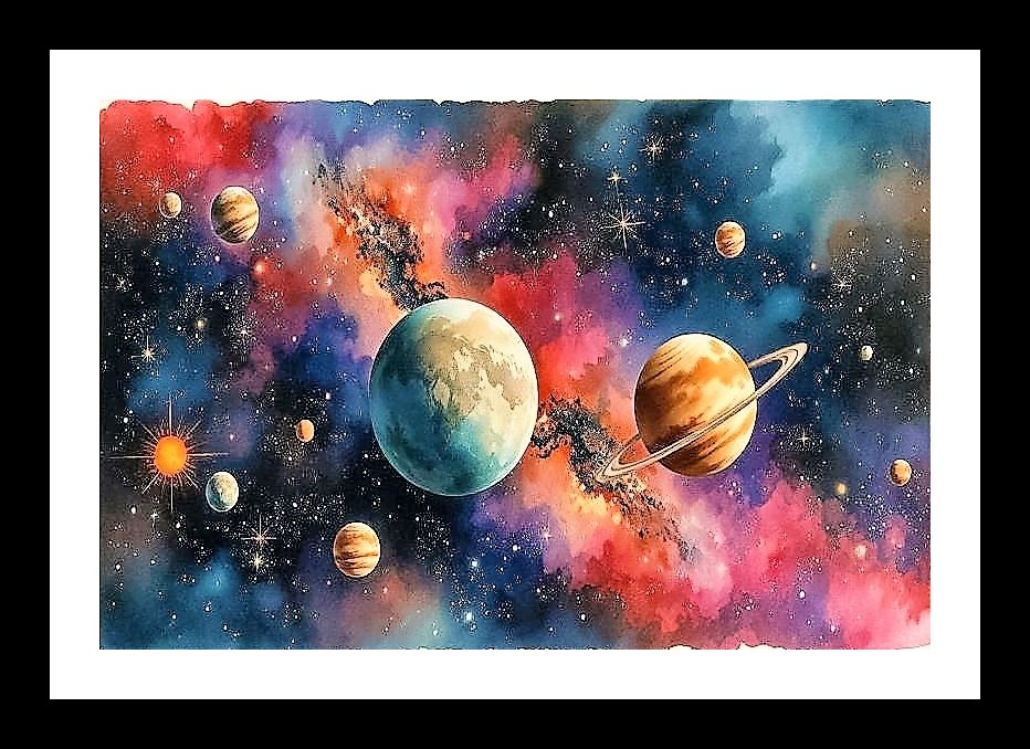 Nebula Galaxy Watercolor Art - Celestial Dreamscape. Wall Art, Interior Accents, Framing Solutions, Residential/Commercial Decor, Premium Gifts | Size: 8 x 12 inches