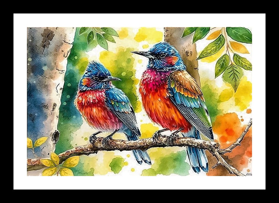 Jungle Birds Portrait: Serene Beauty Photo Frame With Photo, Wall Hanging Art, Wall Decor, Home Decor, Picture Frame | Size: 8 x 12 inches