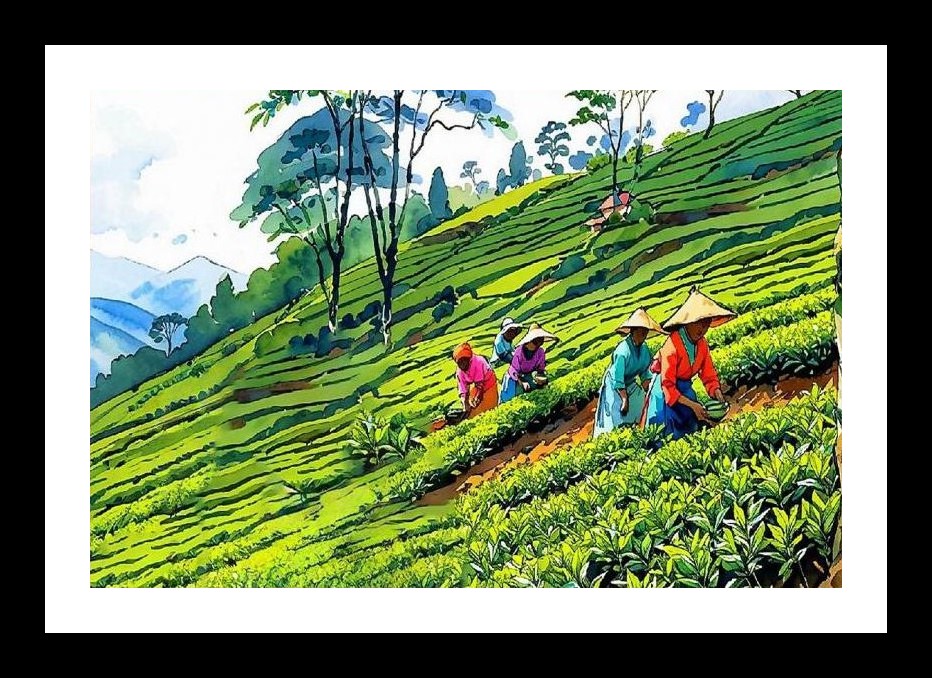 Tea Harvest Portrait: Serene Terraces. Wall Art, Interior Accents, Framing Solutions, Residential/Commercial Decor, Premium Gifts | Size: 8 x 12 inches