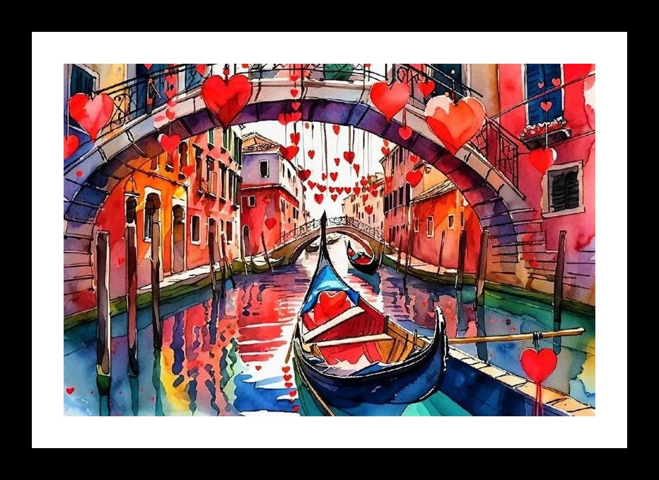 Romantic Venetian Canal Heartscape Portrait - Wall Art, Interior Accents, Framing Solutions, Residential/Commercial Decor, Premium Gifts | Size: 8 x 12 inches