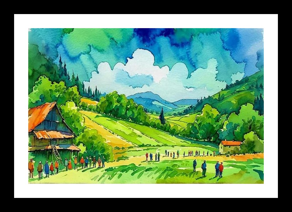 Watercolor Countryside Stroll: Vibrant Scene Wall Art, Interior Accents, Framing Solutions, Residential/Commercial Decor, Premium Gifts | Size: 8 x 12 inches