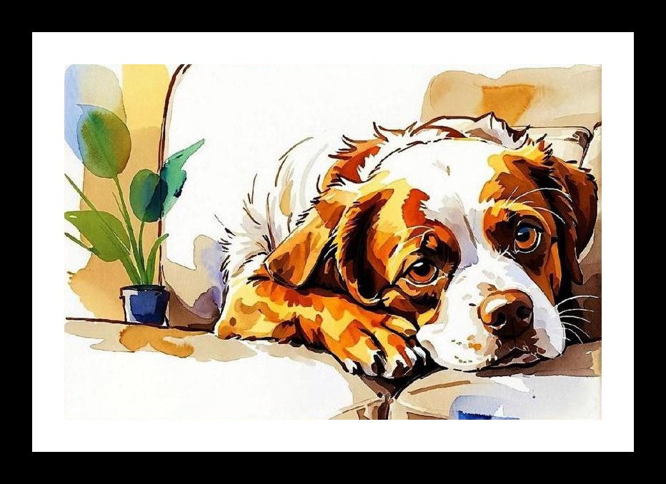 Brittany Spaniel Portrait - Soulful Eyes, Cozy Scene. Wall Art, Interior Accents, Framing Solutions, Residential/Commercial Decor, Premium Gifts | Size: 8 x 12 inches