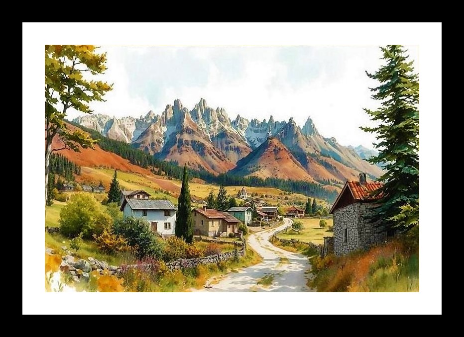 Valley Village Portrait: Mountain Majesty. Wall Art, Interior Accents, Framing Solutions, Residential/Commercial Decor, Premium Gifts | Size: 8 x 12 inches
